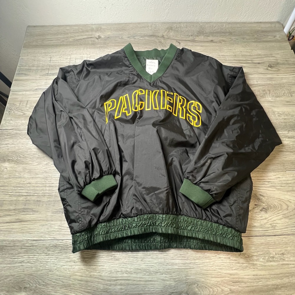 NFL Game Day Packers Windbreaker XL Black Green V-Neck Vintage 90s Pullover
